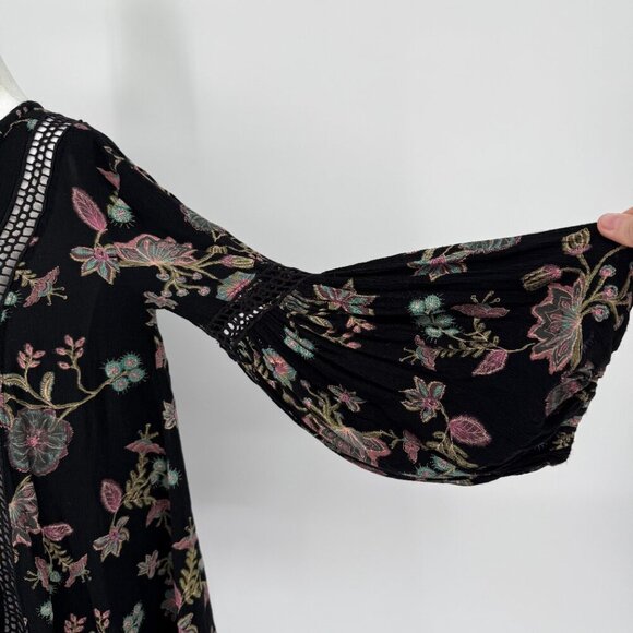 Free People Women's Just The Two Of Us Tunic Black Floral Long Sleeve Size Small - Picture 7 of 12